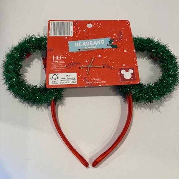 NEW Disney Minnie Mouse Christmas Ears Headband - Red Sequin Bow / Wreath Ears - Picture 2 of 2